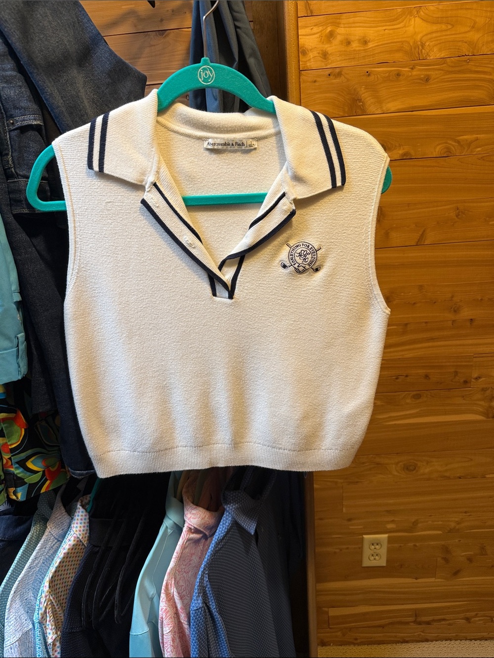 Abercrombie & Fitch Cream Sleeveless Polo Tank with Navy Trim and Crest